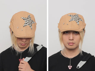 leopard rivet beret