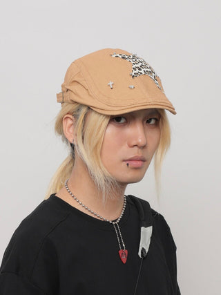 leopard rivet beret