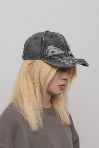 ripped denim cap