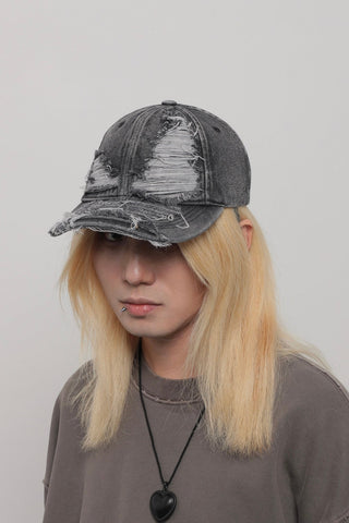 ripped denim cap