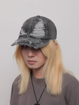 ripped denim cap