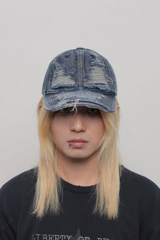 ripped denim cap