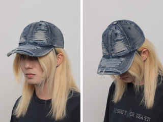 ripped denim cap
