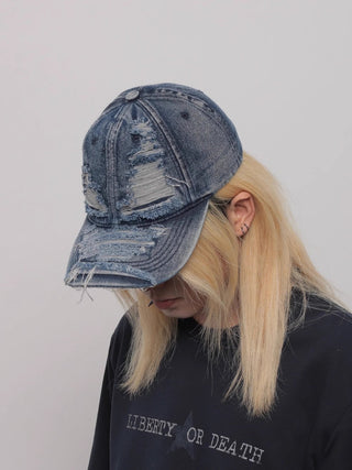 ripped denim cap