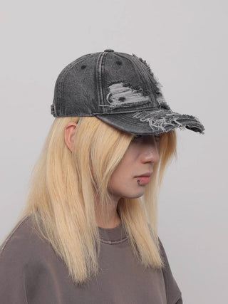 ripped denim cap