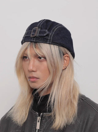 washed denim beret