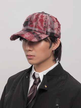 plaid ripped cap
