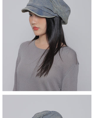 pleated denim beret