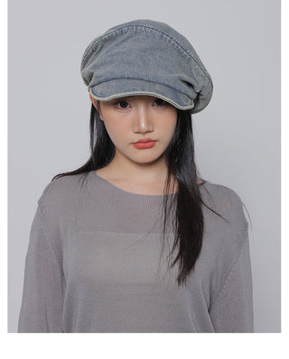pleated denim beret