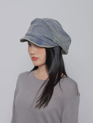 pleated denim beret