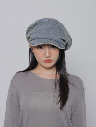 pleated denim beret
