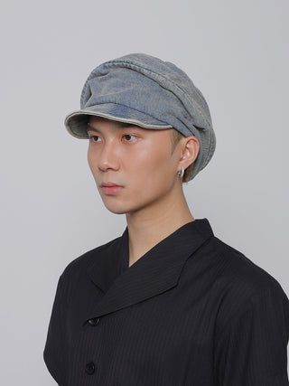 pleated denim beret