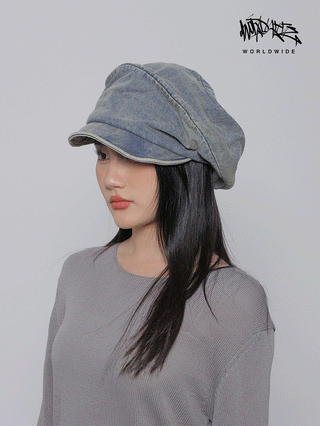 pleated denim beret