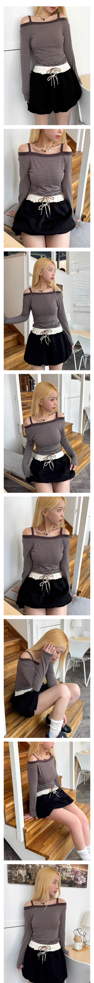 KD Striped Off-Shoulder Long Sleeve Tee