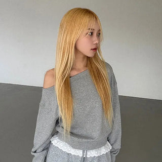 Lettery Plain Crop Off-Shoulder Sweatshirt