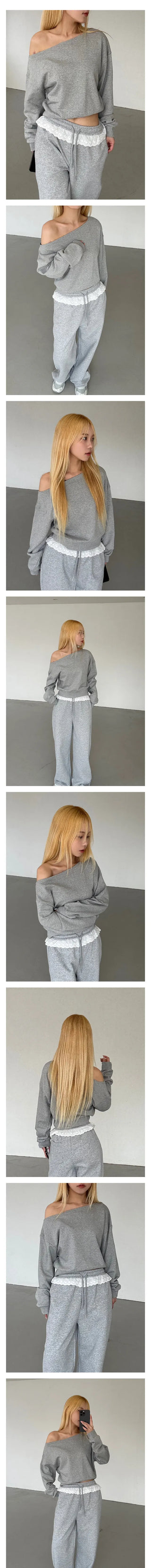 Lettery Plain Crop Off-Shoulder Sweatshirt