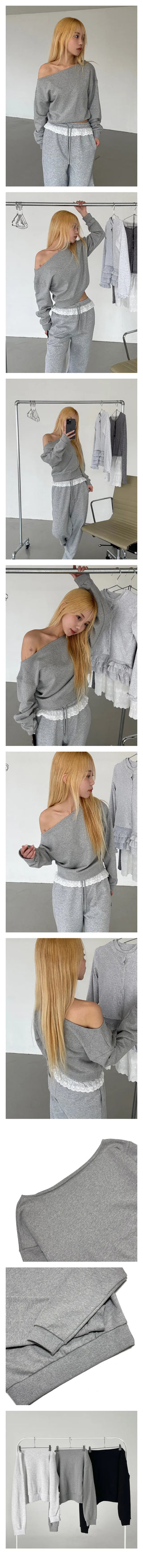 Lettery Plain Crop Off-Shoulder Sweatshirt