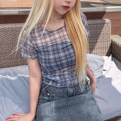 Cony See-through Check Short Sleeve T-shirt