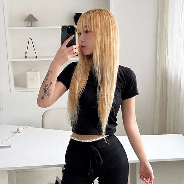 Breeze Round Neck Semi-Crop Short Sleeve Tee