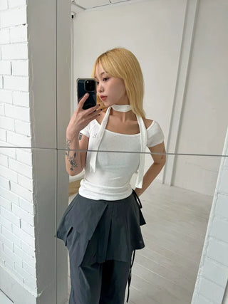 Lavigne Pendant Dot Scarf Off-Shoulder T-Shirt
