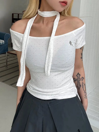 Lavigne Pendant Dot Scarf Off-Shoulder T-Shirt