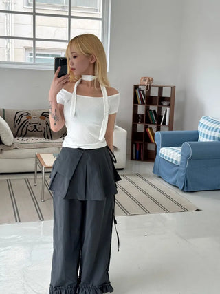 Lavigne Pendant Dot Scarf Off-Shoulder T-Shirt