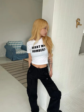 Seno Lettering Crop Print Short Sleeve T-shirt