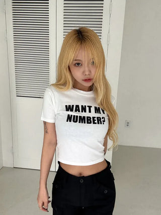 Seno Lettering Crop Print Short Sleeve T-shirt