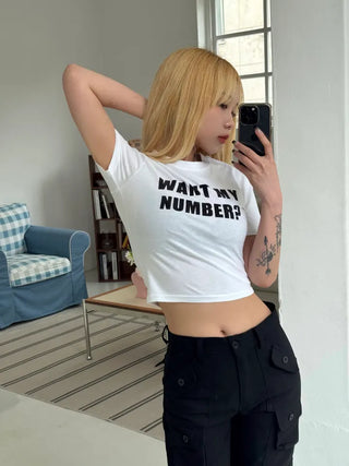 Seno Lettering Crop Print Short Sleeve T-shirt