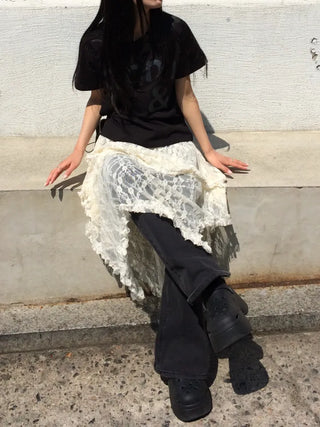 Clue Semi-Crop Printed Short Sleeve T-shirt
