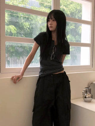 Bona Balloon Fit Drawstring Hem Cargo Pants