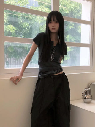 Bona Balloon Fit Drawstring Hem Cargo Pants