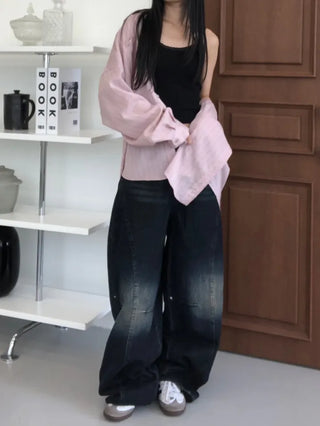 Obe Vintage Washed Balloon Wide Denim Pants