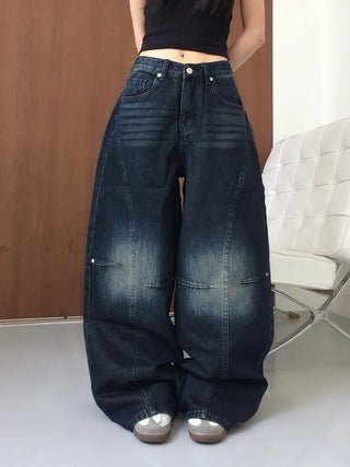 Obe Vintage Washed Balloon Wide Denim Pants