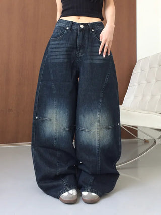 Obe Vintage Washed Balloon Wide Denim Pants