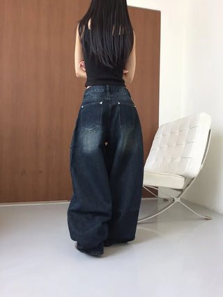 Obe Vintage Washed Balloon Wide Denim Pants