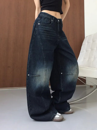 Obe Vintage Washed Balloon Wide Denim Pants