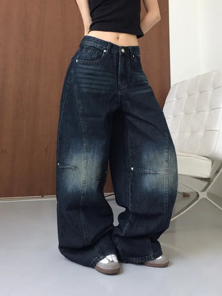 Obe Vintage Washed Balloon Wide Denim Pants