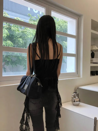 Unique Asymmetrical Lace Sleeveless