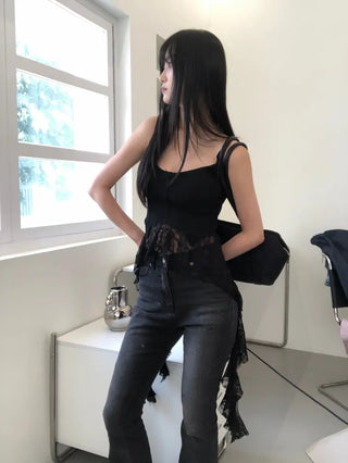 Unique Asymmetrical Lace Sleeveless