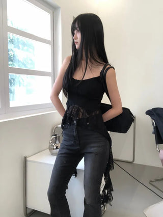 Unique Asymmetrical Lace Sleeveless
