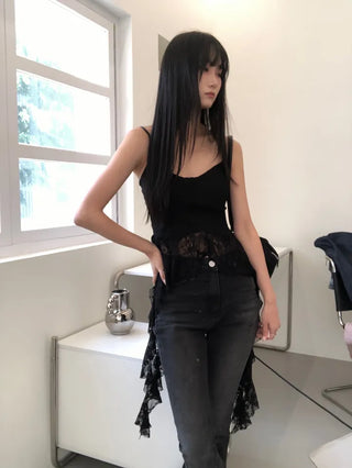 Unique Asymmetrical Lace Sleeveless