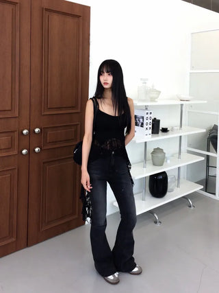 Unique Asymmetrical Lace Sleeveless