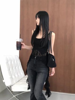 Unique Asymmetrical Lace Sleeveless