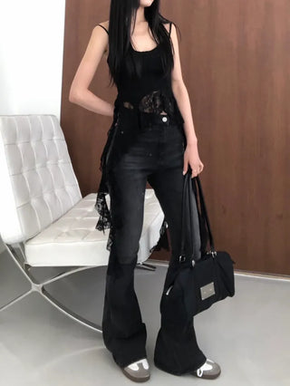 Unique Asymmetrical Lace Sleeveless