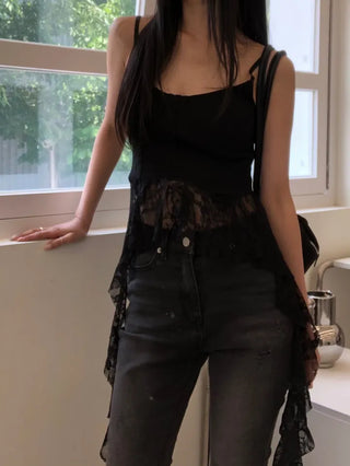 Unique Asymmetrical Lace Sleeveless