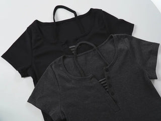 Baz Button Striped Layered Halter Neck Tee