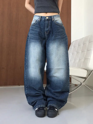 Lao back pocket embroidered washed denim pants