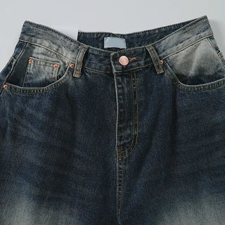 Lao back pocket embroidered washed denim pants