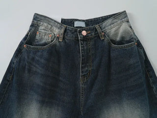 Lao back pocket embroidered washed denim pants